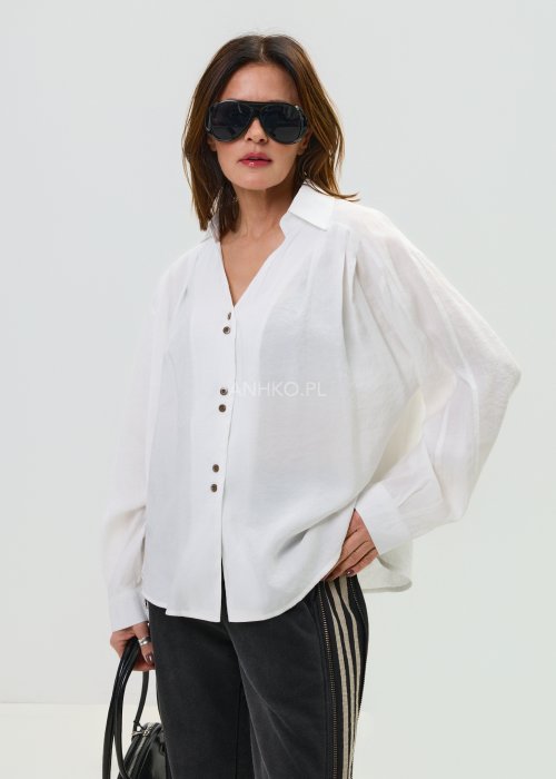 Damska koszula biała z długim rękawem i minimalistycznym designem