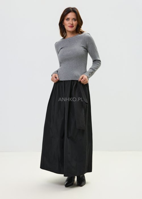 Czarna spódnica długa z wiązaniem w pasie i luźnym krojem