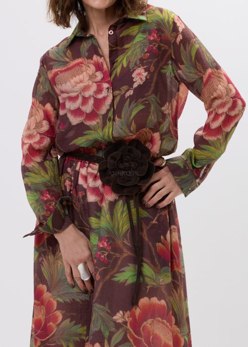 Koszula w kwiatowy wzór damska z długim rękawem