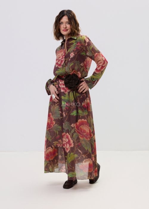Koszula w kwiatowy wzór damska z długim rękawem