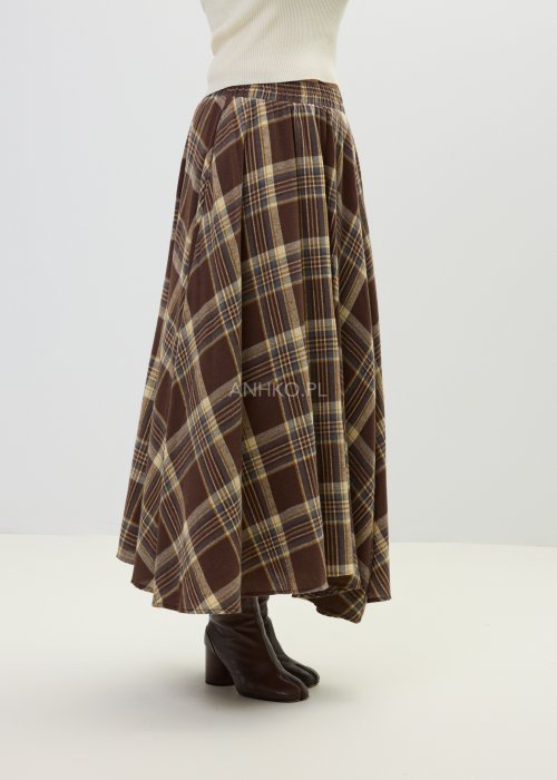 Długa spódnica damska w kratę z rozkloszowanym fasonem