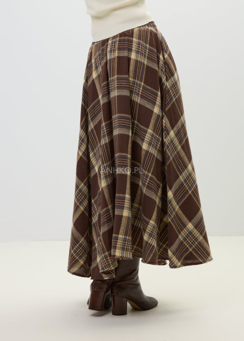 Długa spódnica damska w kratę z rozkloszowanym fasonem