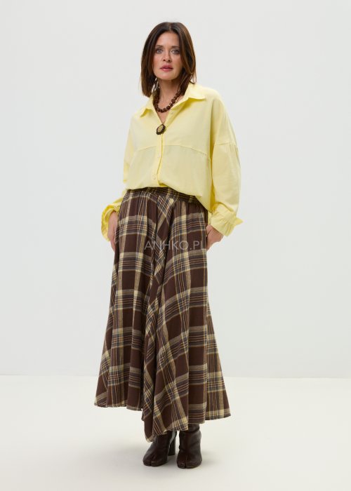 Długa spódnica damska w kratę z rozkloszowanym fasonem