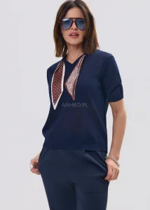 Bluzka Dzianinowa Elondry Granatowa z Chustą 