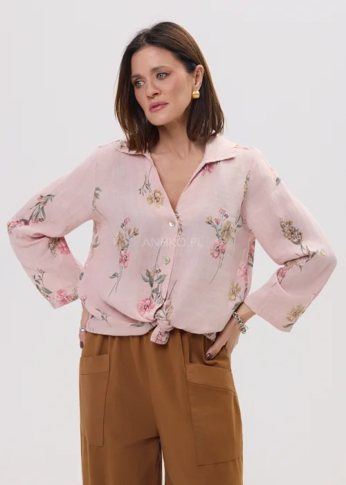 Koszula Lniana Linen Bloom Pudrowo Różowa 