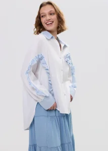 Koszula z Dodatkiem Lnu Denim Bloom Biała 