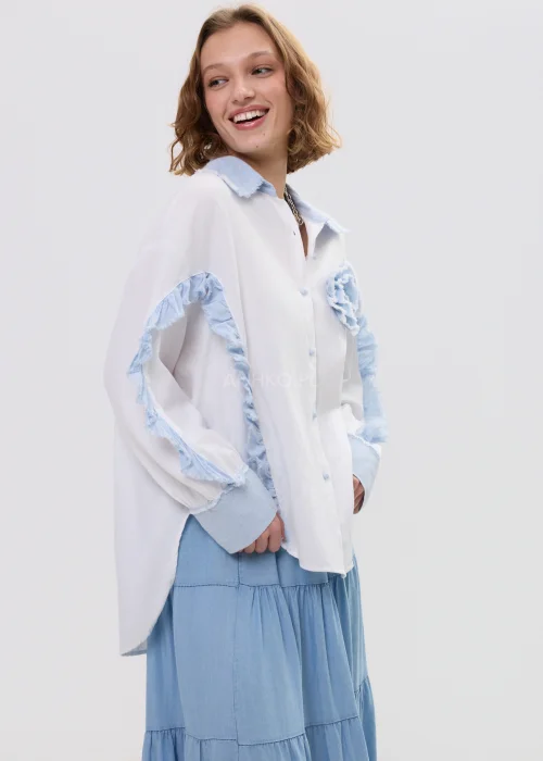 Koszula z Dodatkiem Lnu Denim Bloom Biała 