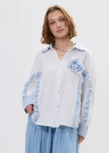 Koszula z Dodatkiem Lnu Denim Bloom Biała 