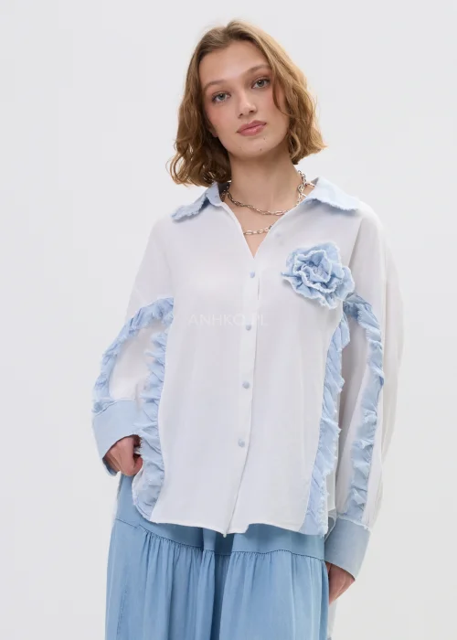 Koszula z Dodatkiem Lnu Denim Bloom Biała 