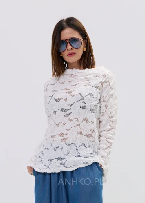 Bluzka Koronkowa Crinkle Crush Biała 