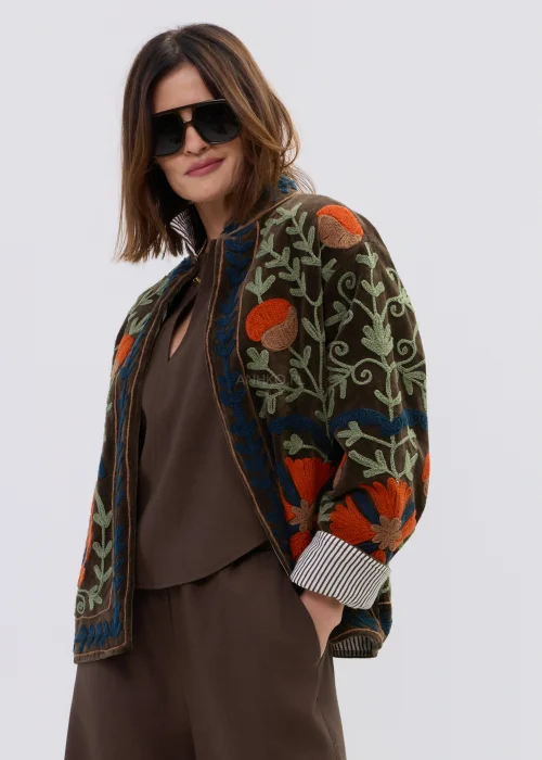 Welurowy Żakiet Boho Jardin Espresso Brązowy 