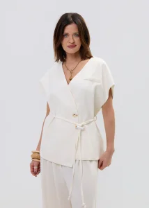 Kamizelka z Dodatkiem Lnu Sofola Śmietankowa 