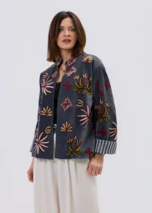 Welurowy Żakiet Boho Wild Bloom Grafitowy 