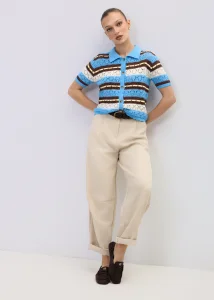 Sweter Ażurowy Retro Knit Niebieski w Paski 