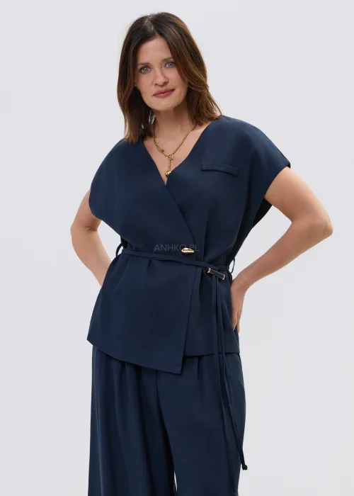 Kamizelka z Dodatkiem Lnu Sofola Granatowa 