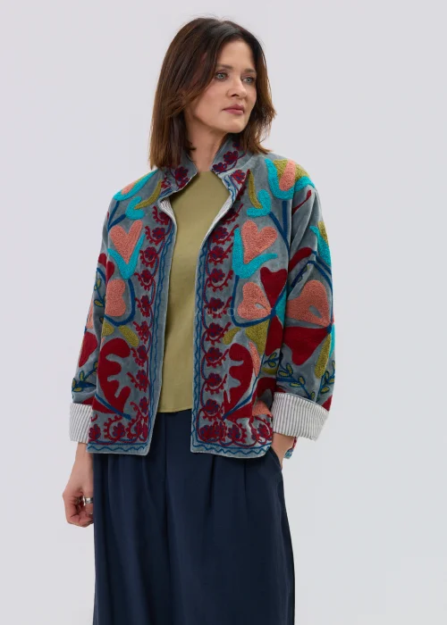 Welurowy Żakiet Boho Art Garden Szary 