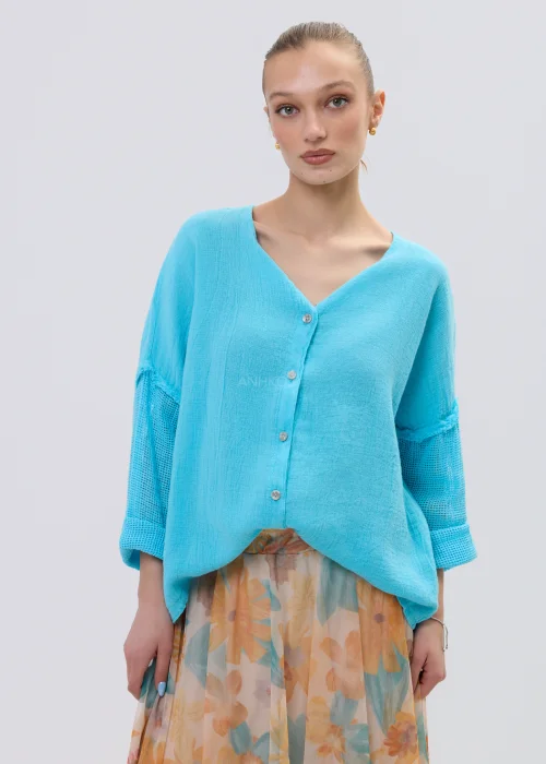 Bluzka Lniana Azure Breeze Turkusowa 