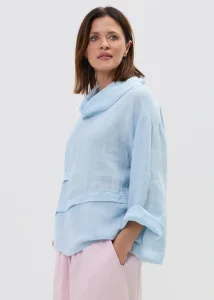 Bluzka Lniana Azzule Błękitna