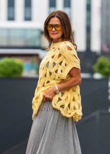 Sweter-Bezrękawnik Ażurowy Azula Żółty 