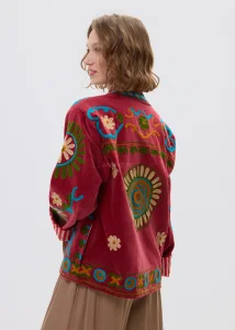 Welurowy Żakiet Boho Franceso Flower Czerwony 