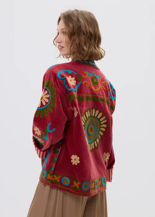 Welurowy Żakiet Boho Franceso Flower Czerwony 