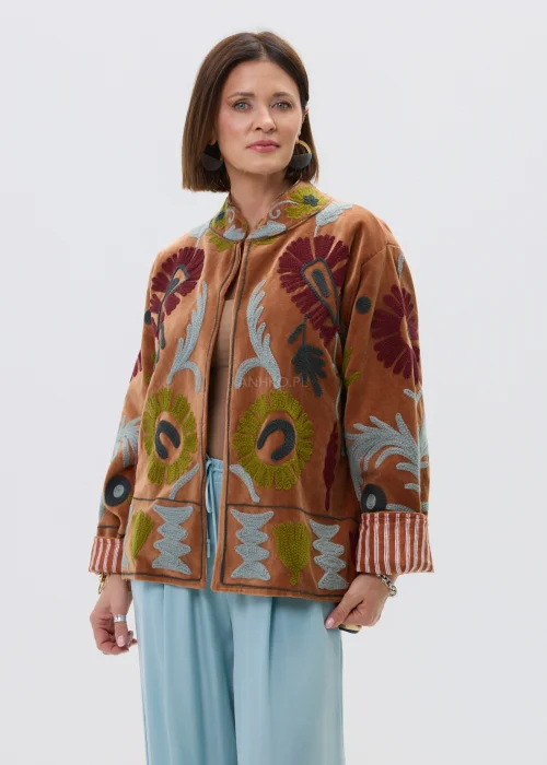 Welurowy Żakiet Boho Folk Bloom Cynamonowy 
