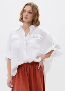 Koszula Lniana Crystal Glam One Biała  