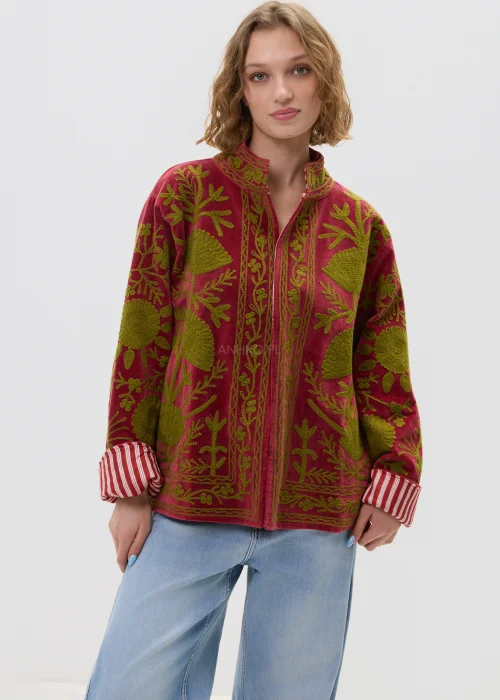 Welurowy Żakiet Boho Flow Velvet Malinowy 