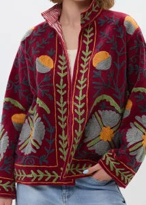 Welurowy Żakiet Boho Velorita Bloom Burgundowy