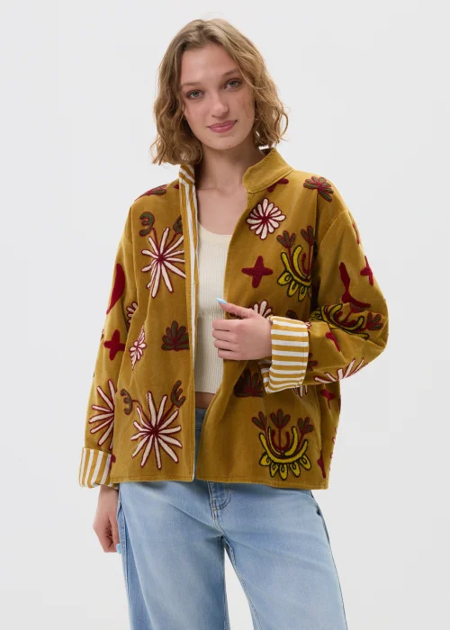 Welurowy Żakiet Boho Lampart Garden Musztardowy