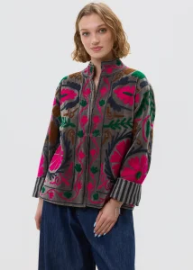 Welurowy Żakiet Boho Flora Rebel Grafitowy 
