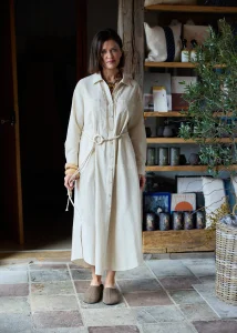 Sukienka z Dodatkiem Lnu Nomad Beżowa 