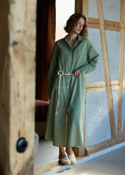 Sukienka z Dodatkiem Lnu Nomad Zielona 