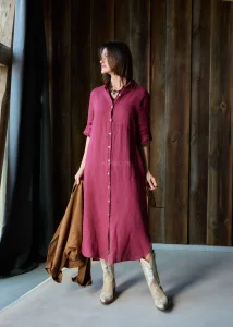 Sukienka Lniana Molina Long Bordowa