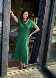 Sukienka Lniana Welonna Zielona 