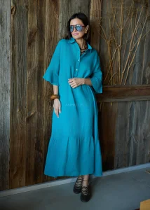 Sukienka Lniana Laguna Moon Turkusowa 