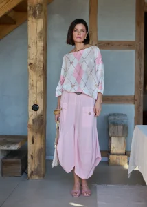 Spodnie z Dodatkiem Lnu Nomad Jully Pudrowy Róż 