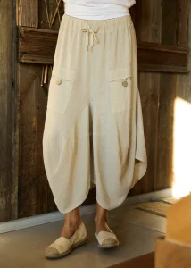 Spodnie z Dodatkiem Lnu Nomad Jully Beżowe 