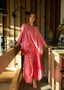 Spodnie z Dodatkiem Lnu Nomad Jully Malinowe 