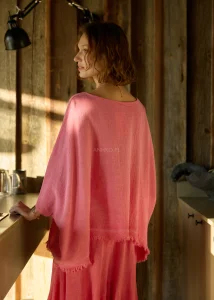 Bluzka z Dodatkiem Lnu Raw Edge Malinowa 