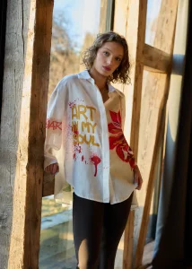 Koszula z Dodatkiem Lnu Wen Art In My Soul Biała