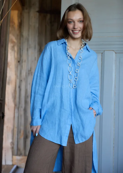 Koszula Lniana Holis Niebieska