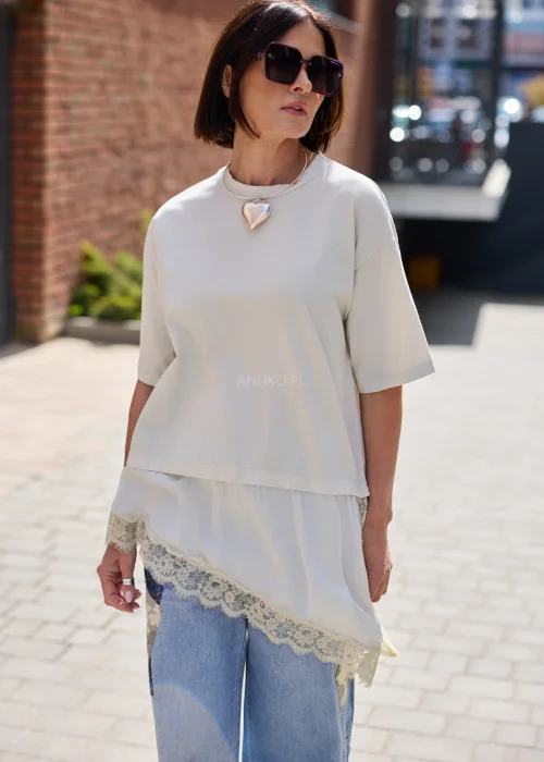 Bluzka Satin Frill Ecru 