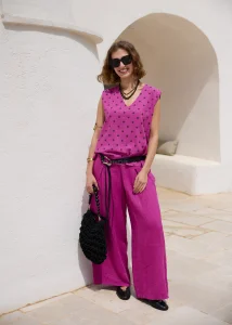 Komplet Lniany Retro Dots Roselle Amarant 