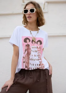 Bluzka Fashion Tribal Afro Pink Biała 