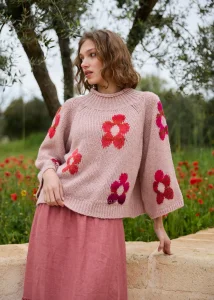 Sweter Retro Bloom Pudrowo Różowy 