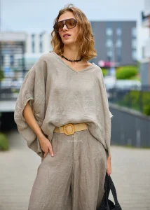 Bluzka Lniana Sole Anne Taupe 