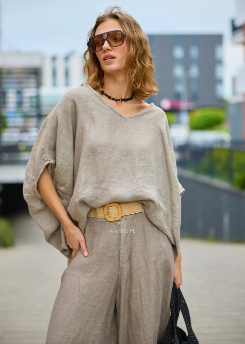 Bluzka Lniana Sole Anne Taupe 