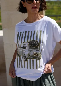 Bluzka Car Chick Green Biała 