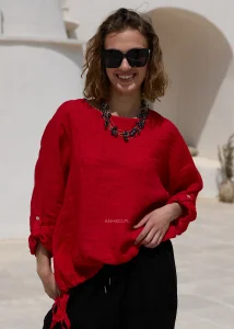 Bluzka Lniana Tonny Czerwona 